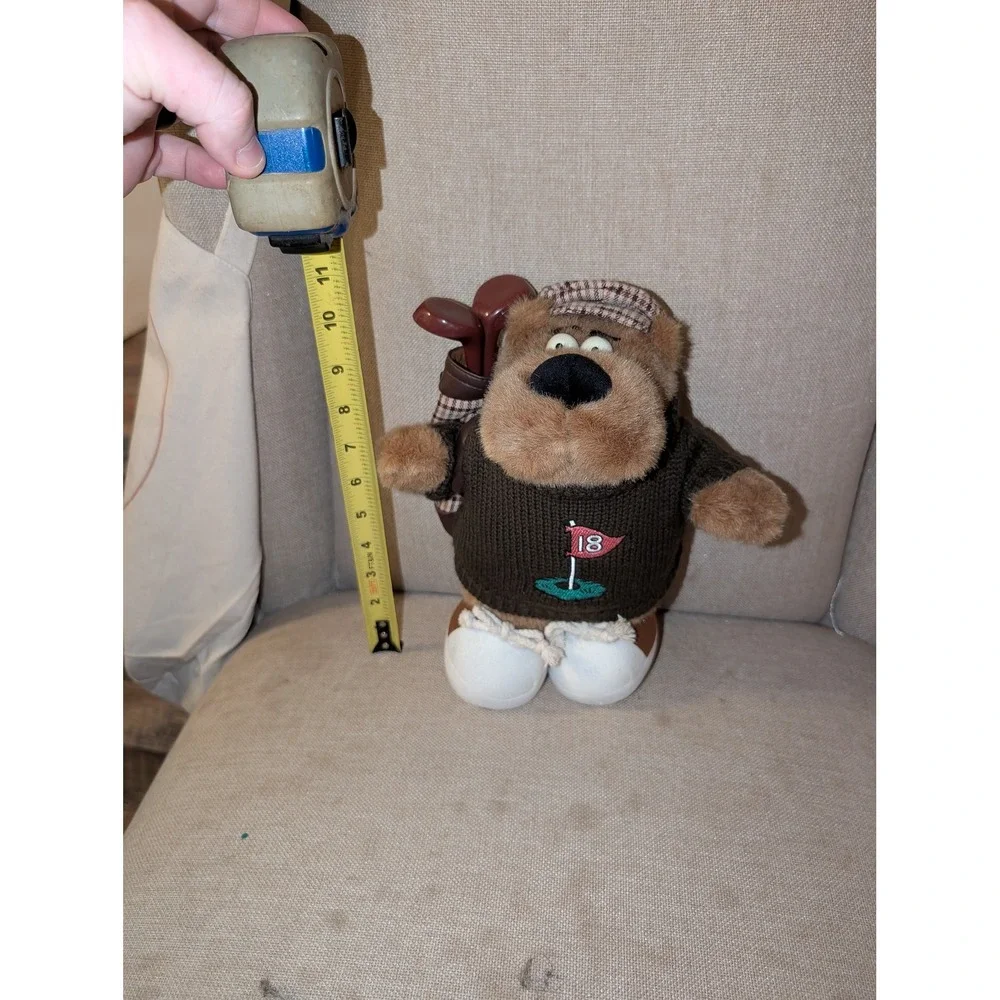 Russ Berrie Sid Bear Golfer Plush Brown Sweater Plaid Hat 24694 10 inch